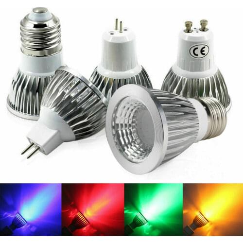 LED Light E27 E14 E12 GU5.3 GU10 12W 9W 6W LED Dimmable COB Sportlight Lamp High Power Bulb Red Green Blue Yellow AC 110V 220V