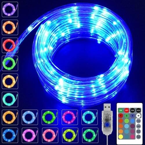 Waterproof Outdoor 16 Color Changing Rainbow Tube String Lights Usb Remote Control Fairy Garland Christmas Holiday Garden Decor