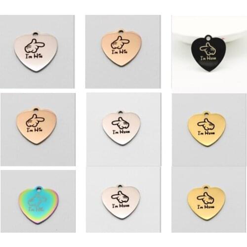 20pcs I'm His I'm Hers Funny Heart Charms Stainless Steel Pendant Heart Charm DIY Handmade Accessories