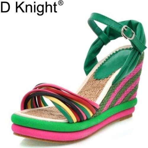 Platform Sandals Wedges Shoes For Women Strappy High Heesl Sandal Women Bohemia Sandals Sweet Color Block Lady Women Beach Shoes