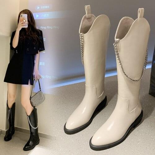 Womens Boots 2021 New Womens Winter Boots Womens Chelsea Boots Womens High Boots Zipper Metal Chain Platform Fashion Boots