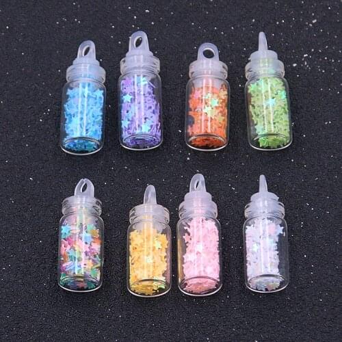 10PCS Drifting Bottle Charm Transparent Nail Art Decals Star Sequins With Box For DIY Jewelry Making