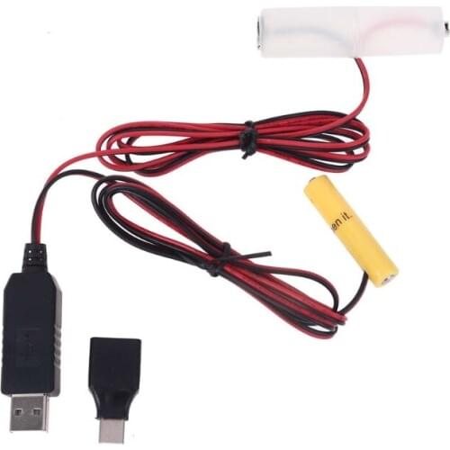 2in1 USB/Type C Mains Convert to AA + AAA Battery Eliminator Replace 1 to 4pcs LR6 LR03 Battery Power Supply Cable