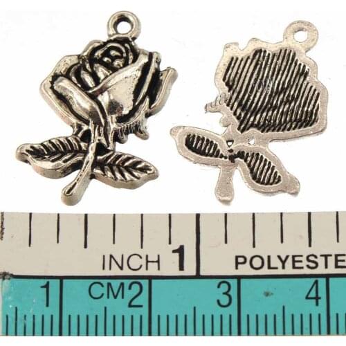 30pcs/lot Charms Pendants Flower leaf Rose Lover DIY Handwork Hair Crafts Alloy Vintage Silver Fashion Jewelery Accessories 25mm
