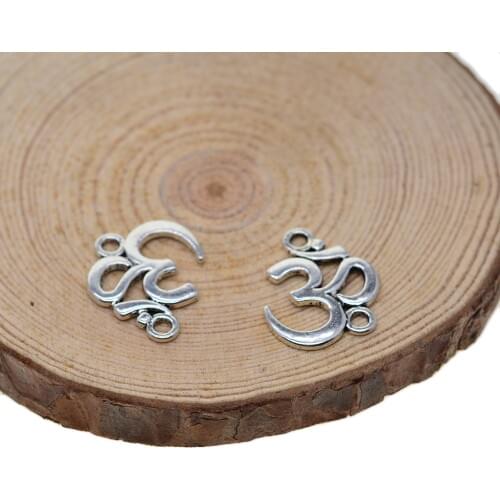 50 Tibetan Silver Color Om Yoga Connector Charms For DIY Bracelet Jewelry Findings