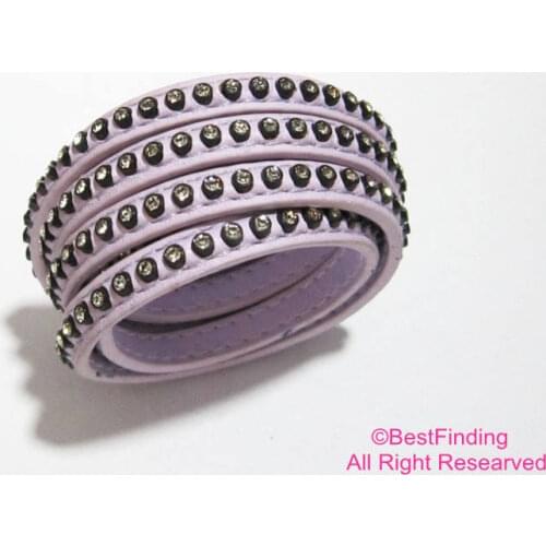 6x2mm Light violet rhinestone flat leather cord 6mm PU leather cord