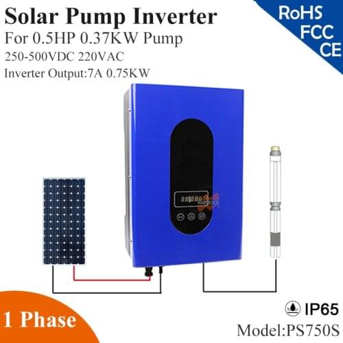 750W 7A 1phase 220VAC solar pump inverter with IP65 full auto operation for 0.5HP 0.37KW water pump for solar pump system