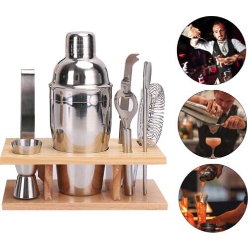 8pcs 750ml Bar Cocktail Shaker Set Stainless Steel Bar Bartender Kit Mixer Drink Bartender BrowserKit Bars Tool With Wooden Rack