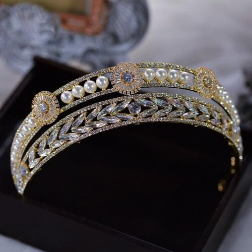 Baroque Royal Princess Gold Brides Tiaras Crowns Crystal Bridal Brides Headpieces Wedding Hair Accessories