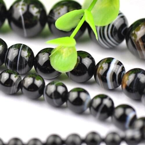 Pure Natural AAA black stripe Agate Lotus Prayer Imitation Gemstone Beads Tourmaline Round Spacer Beads 6/8/10/12mm 004001003