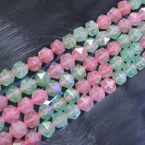 6-10mm Round Green & Pink Cherry Quartz Beads Natural Stone Beads For Jewelry Making beads 15'' Needlework DIY Beads Trinket