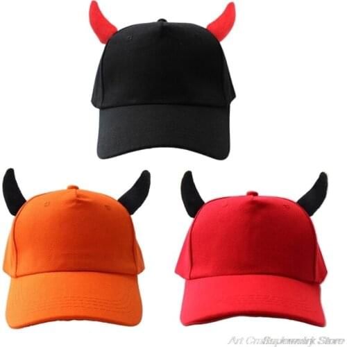 Women Men Novelty Funny Devil Ox Horn Baseball Cap Solid Color Sunscreen Halloween Holiday Party Snapback Trucker Hat M16 21