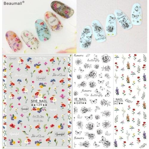 Elegant Florals Nails Art Manicure Back Glue Decal Decorations Nail Sticker For Nails Tips Beauty