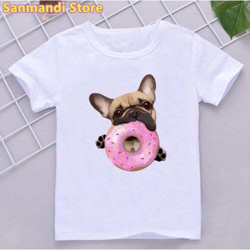 French Bulldog Love Donuts Animal Print Tshirt Girls Kids Clothes Harajuku Kawaii Children Clothing Summer Tops Tee Shirt Girl