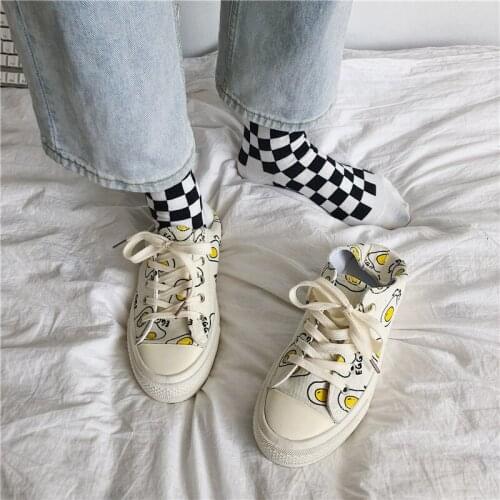 Fashion Women Shoes Women Flats Canvas Shoes Sneakers Women Lace Up Cartoon Ladies Board Shoes White Female Shoes U12-38