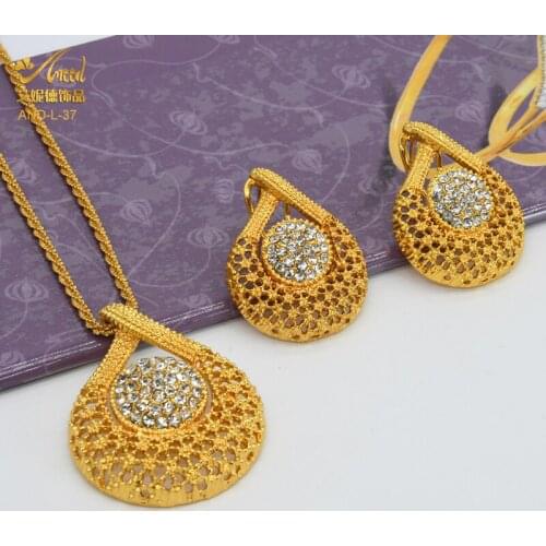 Ethiopian Gold Jewelry Sets 24K Crystal Pendant Necklace Earring Dubai Gifts For Women African Eritrea Wedding Bridal Jewelries