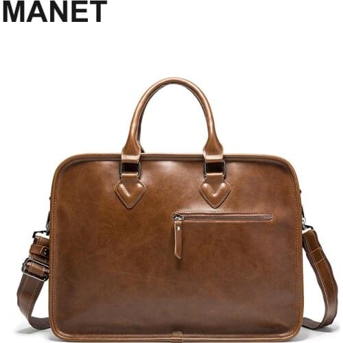 MANET Vintage Trend Men HandBags Briefcase Business Bag Crossbody Bag Laptop Bag Large Capacity Satchel Single Shoulder Bag 2021