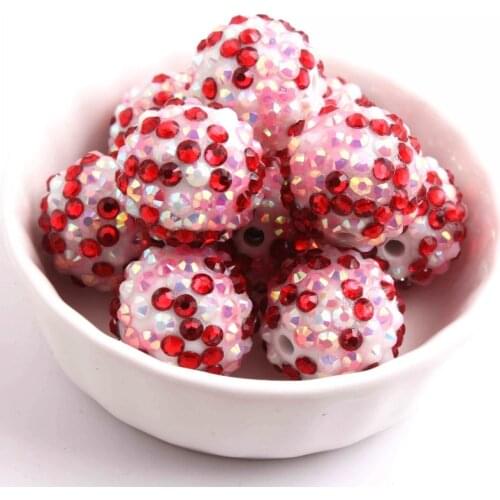OYKZA Chunky Red Pink Ab Confetti Rainbow Color Resin Rhinestone Ball Beads for Lovers Kids Jewelry Necklace 10mm to 26mm