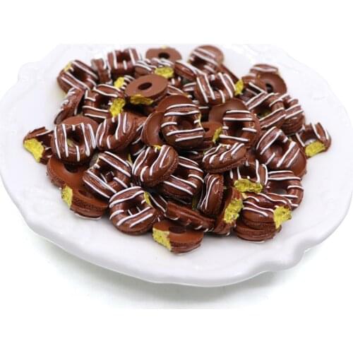 Mini Order 10pcs 22mm Chocolate Food Bread Donut Shape Resin Cabochons Flatback Kawaii Embellishments Scrapbooking Clay Charm