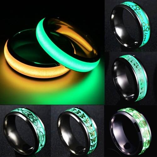 Novelty Fluorescence Oil Stainless Steel Luminous Rings Stainless Steel Noctilucent Tabs Men Ring anillos mujer bague femme