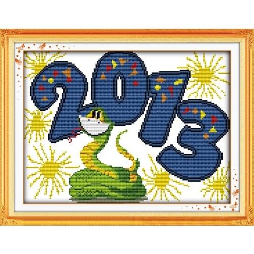 Happy 2013 snake year(1) cross stitch kit cartoon 14ct 11ct count print canvas stitching embroidery DIY handmade needlework