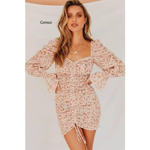 Spring New Women Floral Print Sashes Shirt Dress Beach Womens Loose Short Boho Mini Dress Girls Party Solid Streetwear