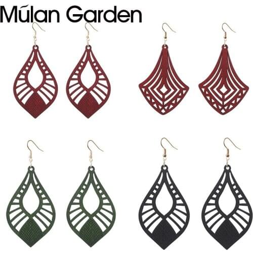 M&G New African Wooden Earrings for Women Geometric Hollow Lighweight Retro Boho Statement Earring Ethnic Jewelry Wholesale 2020