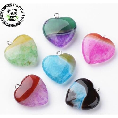 5pcs Dyed Natural Stone Heart Pendants for DIY Love Necklace Charms Valentine Gift