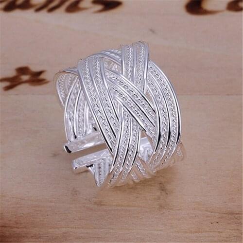 R24 Christmas gift free shipping wholesale Fashion hot new weave silver color ring high quality fashion classic girl Jewelry