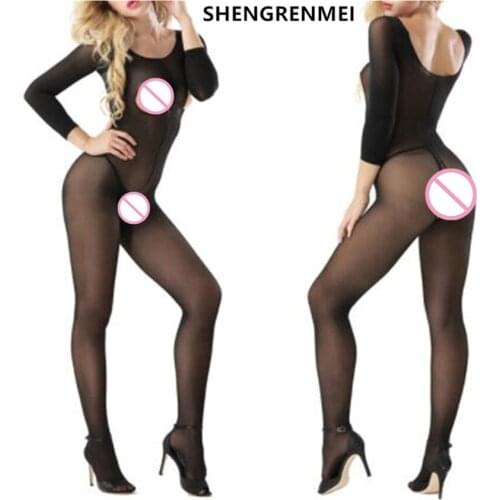SHENGRENMEI 2019 Sexy Lingerie Women Long Sleeve Bodysuits Ladies Solid Color Underwear Open Bra Teddies Hot Temptation Uniform
