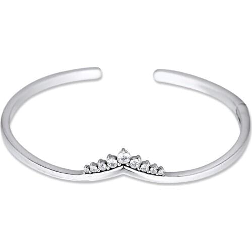 Tiara Wishbone Open Bangle 2020 Jewelry 925 Sterling Silver Bracelets for Women Clear CZ Princess Crown Charms Bracelets