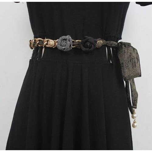 Vintage Bronzed Fabric Waistband Metal Chain Corset Long Plus Size Self-tie Bow Waist Belt Elegant Ladies Luxury Belt Cinturon