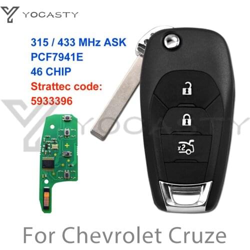 YOCASTY 3 btn Flip Remote Car Key For Chevrolet Cruze 2016 2017 2018 2019 with PCF7941 CHIP XL8 system 315MHz 433MHz