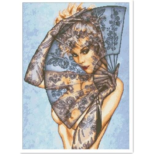 Lady With a Fan cross stitch package beauty people 18ct 14ct 11ct cloth cotton thread embroidery DIY handmade needlework