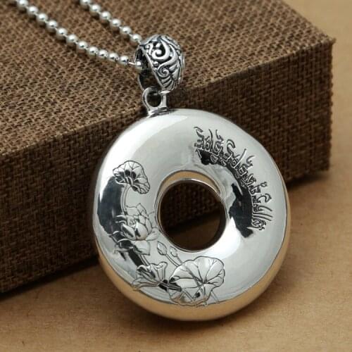 S990 Sterling Silver Jewelry Simple Smooth Lotus Heart Through The Ladies Personality Round Pendant Sweater Chain Pendant