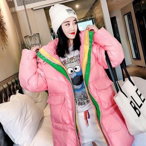 2021 Winter Down Cotton-Padded Jacket Women Casual Hooded Parkas Women Bright Candy-color Mid-length Thick Warm Outerwear Female