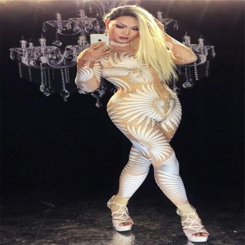 S16 DJ ballroom dance crystals jumpsuit female singer Leotard Rompers disco wears stage dress Pole dance performance clothe bar