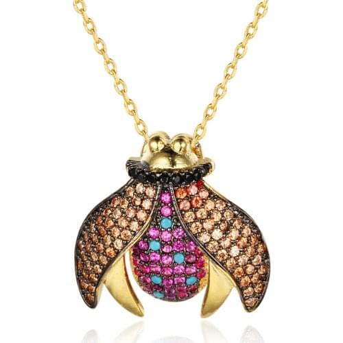 Unique Insect Design Pendant Necklaces For Women High Quality Multicolor AAA Zircon Beetle Necklaces Women Clothing Accessories