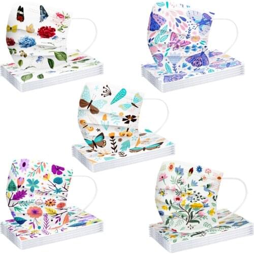 High Quality 10/50pcs Children Mask Disposable Face Masks Kids Floral Printed 3-layer Filter Mascarillas Halloween Cosplay