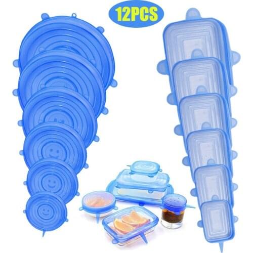 12PCS Silicone Lids Fresh Cover Food Microwave Cover Bowl Pot Stretch Lid Adaptable for Kitchen Dishes Cover Kitchen Accessories