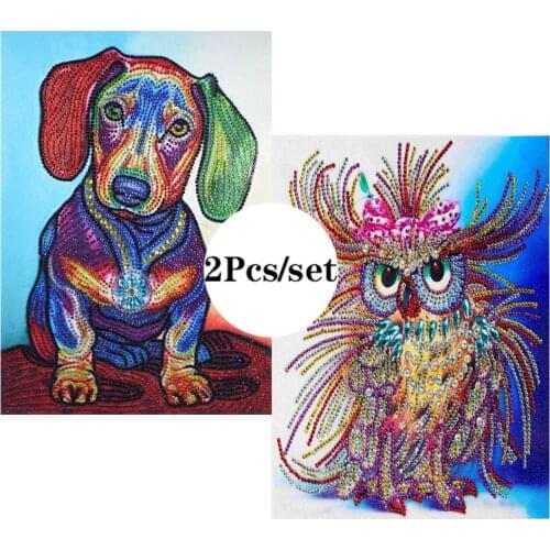 2Pcs New Arrival Special Shaped Diamond Painting Owl Dog Cute Animal DIY 5D Full Drill Cross Stitch Kits Crystal Rhinestone Art
