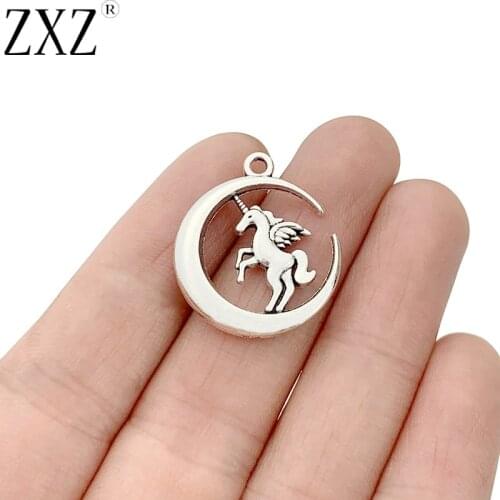 ZXZ 20pcs Tibetan Silver Tone Moon Unicorn Charms Pendants 2 Sided for Necklace Bracelet Earring Jewelry Making Accessories