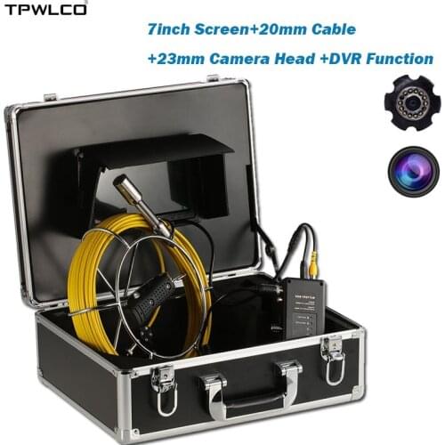 23mm Mini Endoscope Camera 20m Cable IP68 Waterproof 7inch Screen Sewer Line Video Inspection System With DVR Function