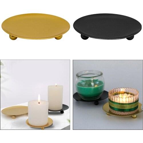 4x Iron Candle Holder Plate Candlestick Table Stand Christmas Decor Large Flat Candleholder Christmas Marble Base