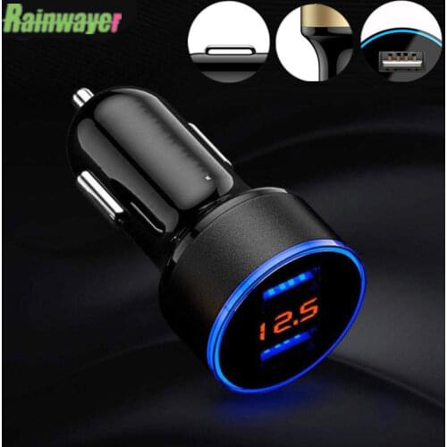 Rainwayer 3.1A 5V Dual USB Car Charger With LED Display Universal Phone Car-Charger for Xiaomi Samsung S8 iPhone X 8 Plus Tablet