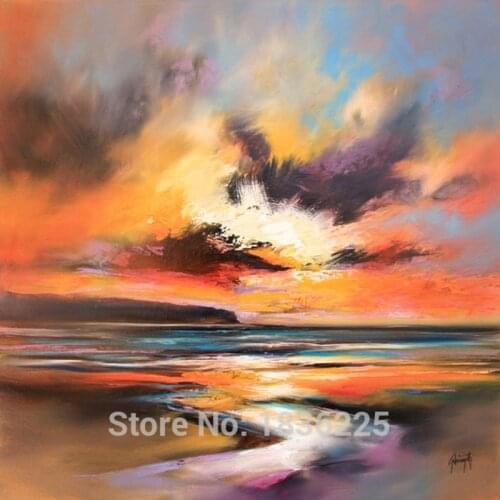 Free shipping Art 100% Handpainted Modern Sunset Sky Landscape Oil Painting On Canvas for Home Decoration Seascape Oil Painting