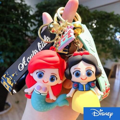 Disney Princess Keychain Cinderella Snow White Belle Mermaid Alice Figures Cute Cartoon Car Bag Key Ring For Bag Pendant