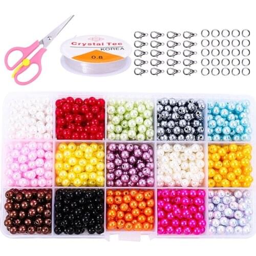 4/6/8/10mm Imitation Pearl Beads Round Loose Bead Box Beading Cord Lobster Clasps Set For DIY Bracelet Necklace Jewelry Making