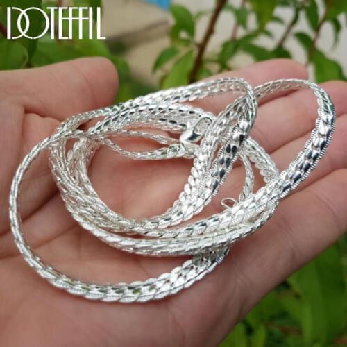 DOTEFFIL 925 Sterling Silver 6MM Full Sideways Necklace Charm For Woman Man 45/50/60cm Silver Chain Fashion Wedding Jewelry