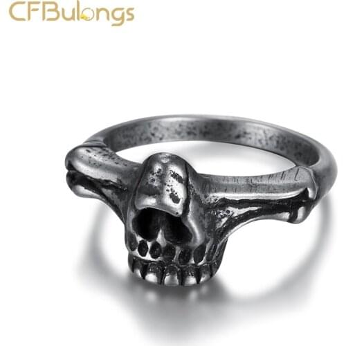 CFBulongs Retro Ins Wind Skull Ring 316L Stainless Steel Punk Mens And Womens Jewelry Party Gifts